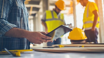 Poster - Construction Project Manager Working on Tablet at Job Site