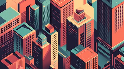 Poster - A brutalist-style city with sharp geometric designs and high contrast