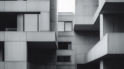 Fototapete - A brutalist-style city with sharp geometric designs and high contrast