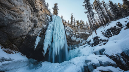 Poster - A cascading waterfall that appears to be frozen in mid-air