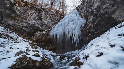 Poster - A cascading waterfall that appears to be frozen in mid-air