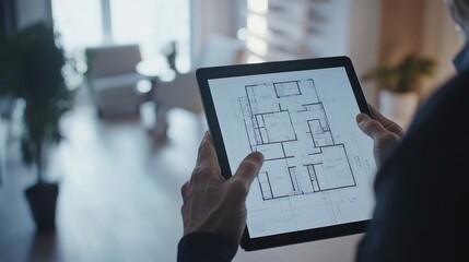 Poster - Architect and Contractor Discussing Building Plan on Digital Tablet