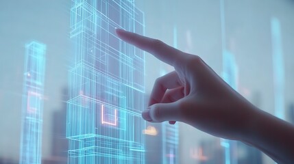 Poster - Hand Pointing at Digital Virtual Interface in Modern Technology Concept