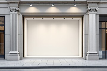 Poster - Empty storefront display window with classical architectural columns.