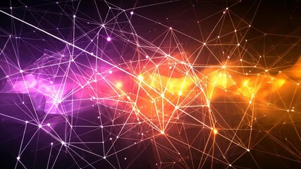 Fototapete - Dynamic network of glowing neon lines and nodes with vibrant energy waves