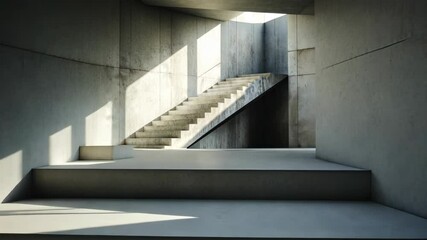Poster - Sunlit concrete stairway: minimalist architectural design timelapse in monochrome setting