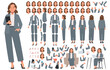 Business woman constructor. Entrepreneur or company director. Set of different positions of arms legs body and head to create animation