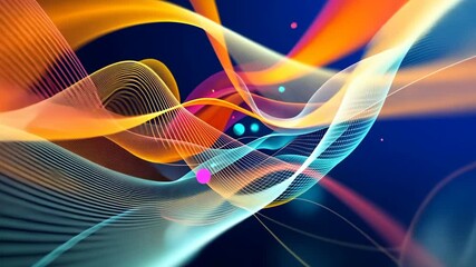Poster - Dynamic flow of vibrant abstract waves and light trails on a deep blue background