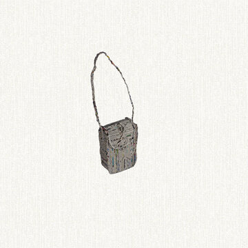 Rattan Woven Bags Rolled Used Newspapers Women's Paper Recycled Used Goods. bag from old newspaper with white background. isolated background.