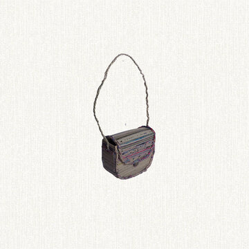 Rattan Woven Bags Rolled Used Newspapers Women's Paper Recycled Used Goods. bag from old newspaper with white background. isolated background.