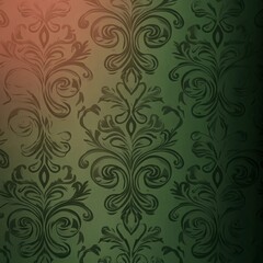 Poster - Intricate green abstract pattern with delicate swirling designs on a textured background illuminated by subtle light