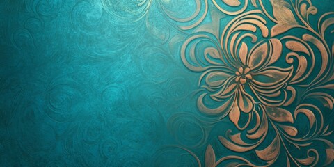 Poster - Swirling floral patterns against a turquoise background create a vibrant abstract design with elegance and depth