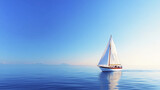 serene sailboat glides across calm waters under clear blue sky, evoking sense of tranquility and adventure