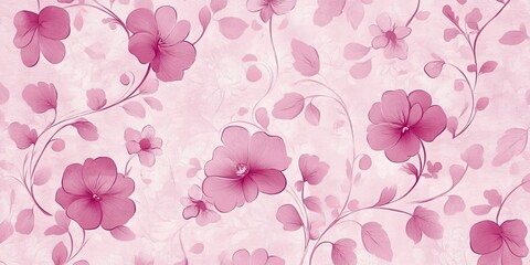 Poster - Abstract floral design with pink flowers and delicate leaves on a soft background