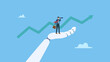 © Saklarboy - Robot hand help businessman look on telescope future. AI, Artificial Intelligence help business success, future of AI working with humanity, robot automation or innovation support, business support.