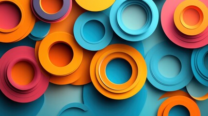 Poster - dynamic circular composition showcasing vibrant rings creating a playful and modern art piece with contrasting color palettes and layered forms