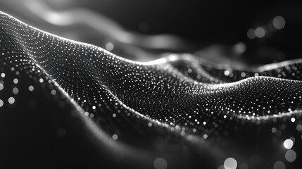 Poster - abstract monochrome digital landscape a futuristic grid of interconnected nodes forming an undulating terrain for modern visualizations