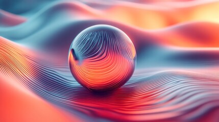 Poster - abstract sphere reflecting wavy patterns in a mesmerizing play of warm and cool hues creating a captivating visual effect with gradient colors