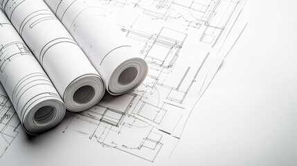 Poster - Architectural Blueprint Rolls on White Background for Design Projects