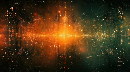 Poster - illuminated data stream visualizes information flow in a complex network system showcasing intricate digital patterns and glowing connections
