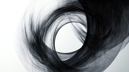 Poster - abstract monochrome composition with intricate swirling lines creating a sense of motion and depth on a clean white backdrop