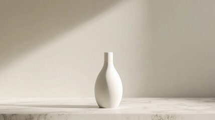Poster - Minimalist Cream Bottle on Marble Surface with Soft Light Shadows