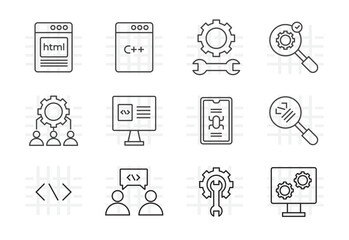 software development outline icon set