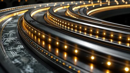 Poster - Illuminated Circular Track Modern Design Showcasing Technology with Glowing Lights and Artistic Patterns in Close Up View of Dynamic Atmosphere