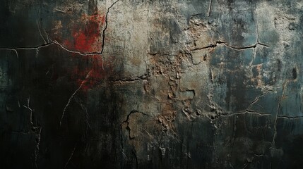 Poster - Textured Dark Wall with Cracks and Faded Colors for Background Use