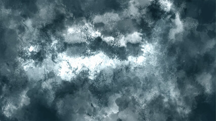 Aufkleber - Abstract Storm Gloomy dark sky texture. Watercolor background with dark blue and white colors painting. Grunge Decorative navy Blue dark Stucco wall background. White and gray isolated clouds