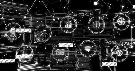 Poster - Displaying data charts and network icons, digital interface with animation elements