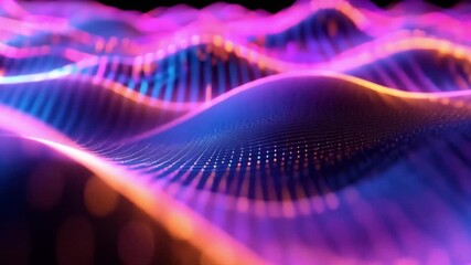 Poster - Vibrant abstract digital art showcases mesmerizing waves of color in purple, blue, and orange, with dynamic patterns that evoke sense of movement and energy.