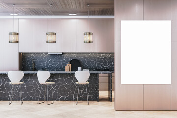 Leinwandbilder - Modern luxury kitchen interior with stylish black marble counter and wooden elements. 3D Rendering
