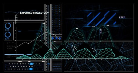 Poster - Animation of futuristic data analysis with graph overlays and trajectory in school