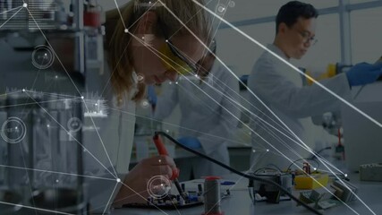 Aufkleber - Working on electronics, scientists using data connections animation in lab setting