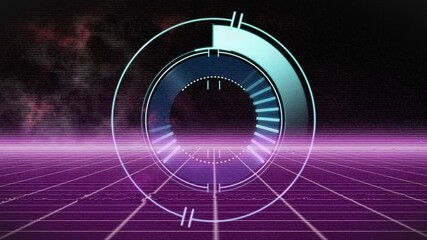 Poster - Animation of futuristic digital interface with circular elements on purple grid