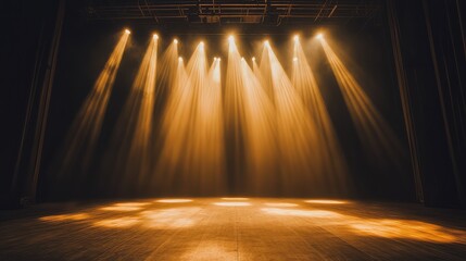 Poster - A beautiful shot of glowing theater lights casting long beams of light onto the stage floor, with space above for text or design.