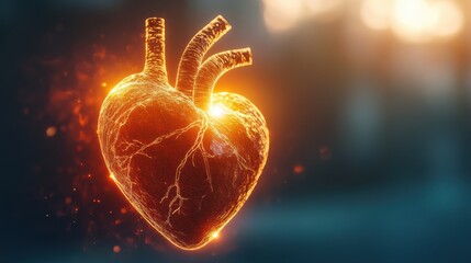 Fototapete - Heart with glowing energy, vibrant colors, artistic representation of emotion, love, vitality, and passion