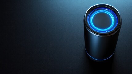 Poster - A high-tech vacuum tumbler with an LED display lid, placed on a sleek black surface. Futuristic and innovative with copy space.