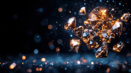 Poster - A Stunning Cluster of Glitte Fragmented Diamonds Explodes Against a Dark Bokeh Background Creating a Mesmerizing Visual Experience of Luxury