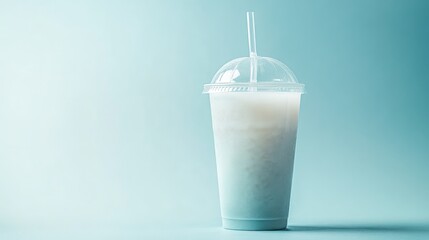 Poster - A minimalist acrylic cold cup with a matte finish, standing on a neutral-colored surface. Modern and simple with copy space.