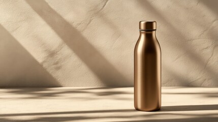 Aufkleber - A modern reusable insulated water bottle with a sleek metallic finish, placed on a neutral surface. Clean and contemporary with copy space.