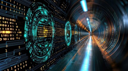 Poster - Modern circuit board background with detailed microelectronics and flowing digital data.