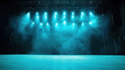 Poster - A wide-angle view of glowing stage lights illuminating a dark performance space, with ample space for copy above.