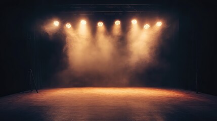 Poster - A wide-angle view of glowing stage lights illuminating a dark performance space, with ample space for copy above.