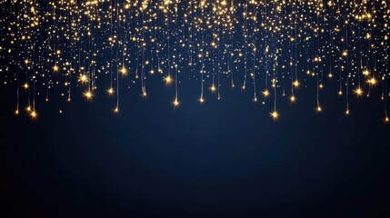 Poster - Glowing fairy lights hanging in a zigzag pattern against a dark sky, adding a warm, cozy glow with ample space above for text.