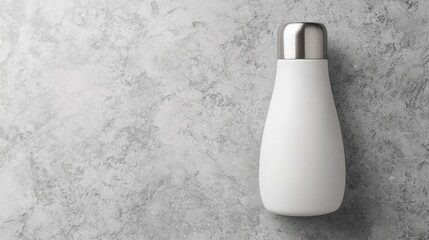 Poster - Reusable vacuum-insulated flask with a smooth matte finish, placed on a gray stone background. Modern and clean design with copy space.
