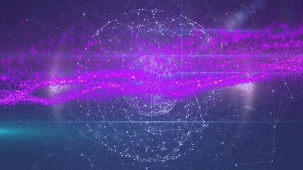 Digital network and data processing animation on abstract purple background