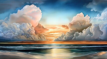 Wall Mural - soft pastel cloudscape with gentle watercolor effects and dreamy light gradients.