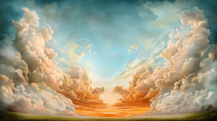 Wall Mural - soft pastel cloudscape with gentle watercolor effects and dreamy light gradients.